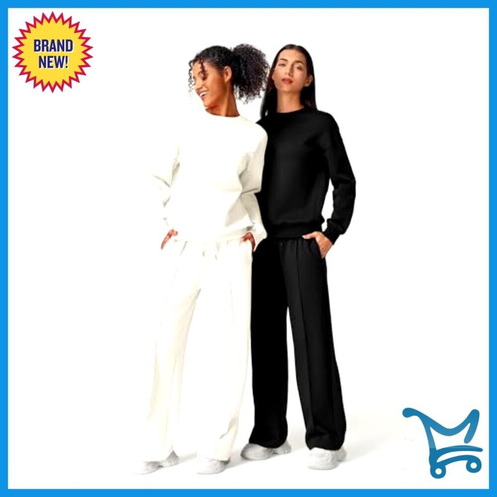 Oversized Sweatsuit Set Long Sleeve Pullover Wide Leg Pants Minimal Chic - Picture 6 of 7
